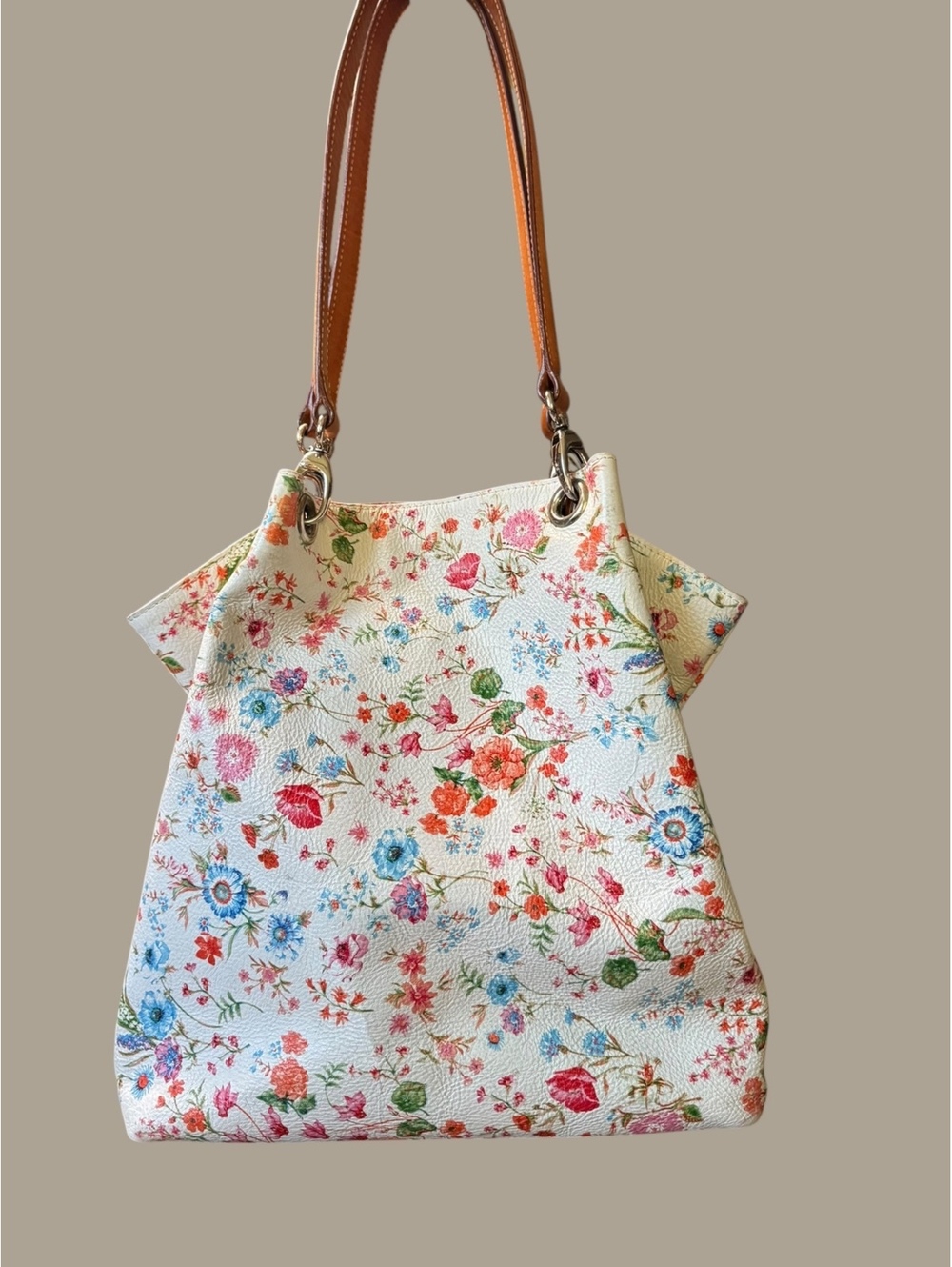 Maurizio Taiuti Genuine Leather Floral Print Tote Bag